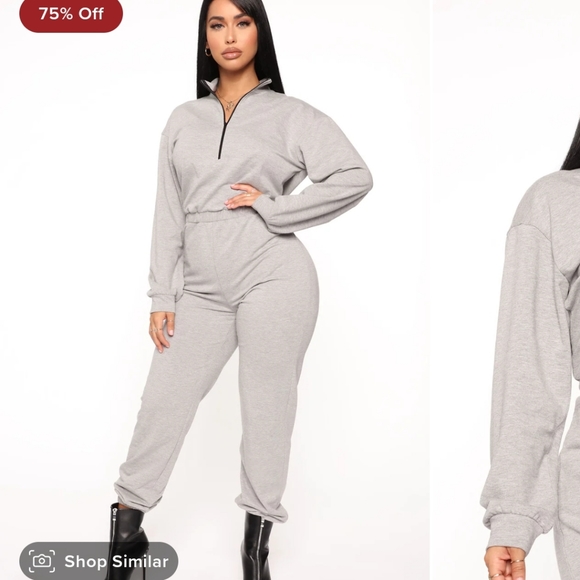 FASHIONNOVA, JUMPSUIT CHICAGO HEATHER GREY - Picture 1 of 6